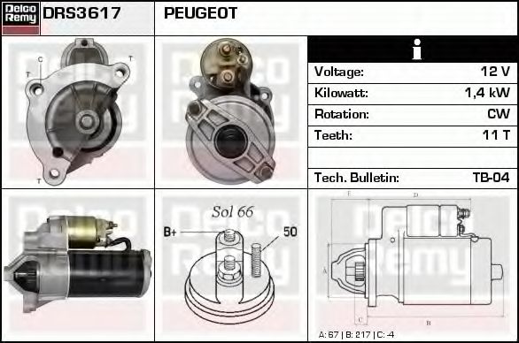 Стартер DELCO REMY DRS3617