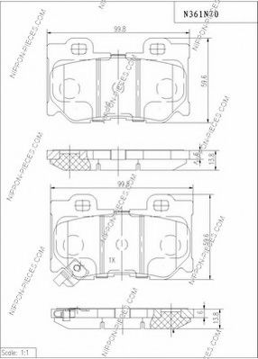 Комплект тормозных колодок, дисковый тормоз NPS N361N70