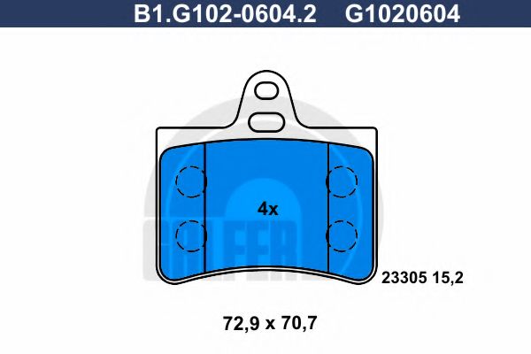 Комплект тормозных колодок, дисковый тормоз GALFER B1.G102-0604.2