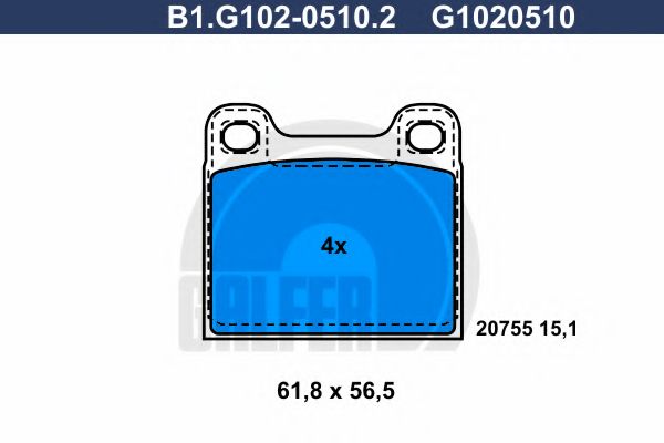Комплект тормозных колодок, дисковый тормоз GALFER B1.G102-0510.2