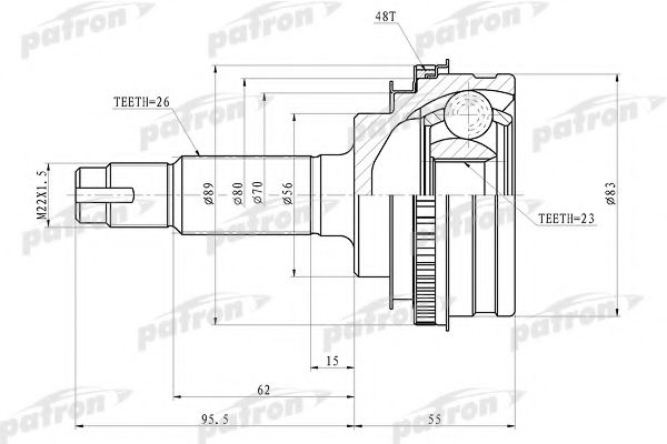 Шарнирный комплект, приводной вал PATRON PCV4006