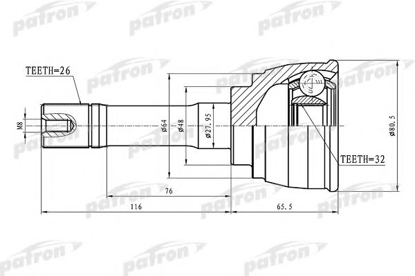 Шарнирный комплект, приводной вал PATRON PCV1425