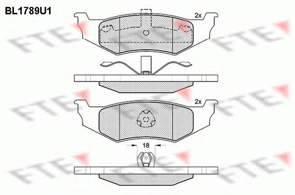 Комплект тормозных колодок, дисковый тормоз FTE BL1789U1