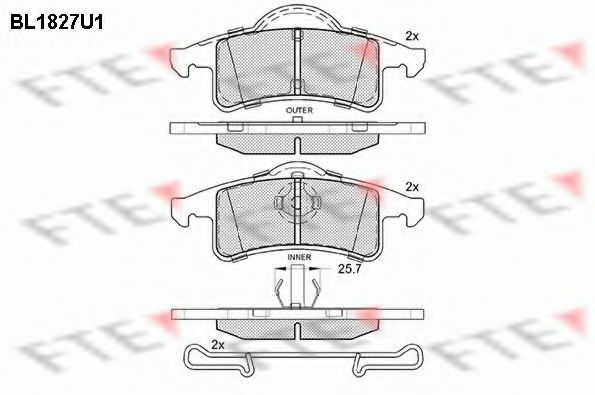 Комплект тормозных колодок, дисковый тормоз FTE BL1827U1