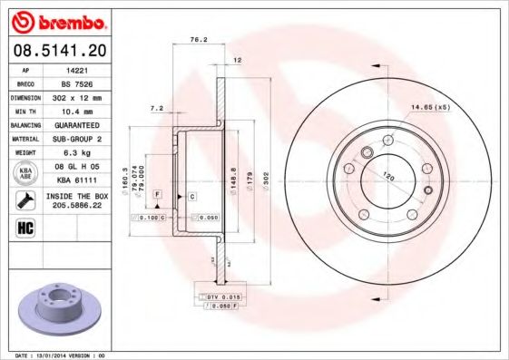 Тормозной диск BREMBO 08.5141.20