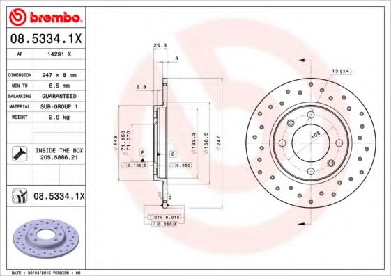Тормозной диск BREMBO 08.5334.1X