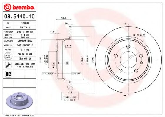 Тормозной диск BREMBO 08.5440.10