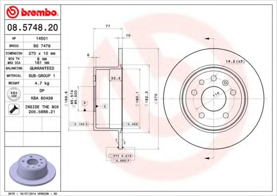 Тормозной диск BREMBO 08.5748.20