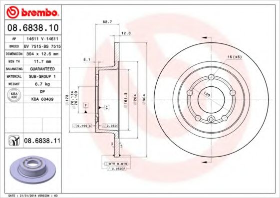 Тормозной диск BREMBO 08.6838.10
