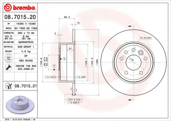 Тормозной диск BREMBO 08.7015.20