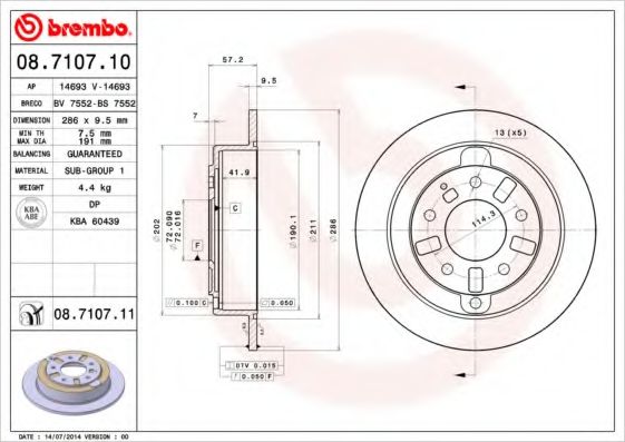 Тормозной диск BREMBO 08.7107.10