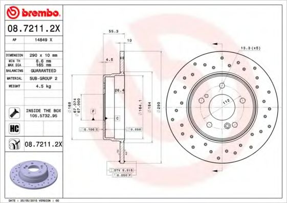 Тормозной диск BREMBO 08.7211.2X