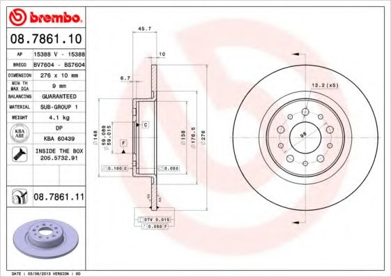 Тормозной диск BREMBO 08.7861.10