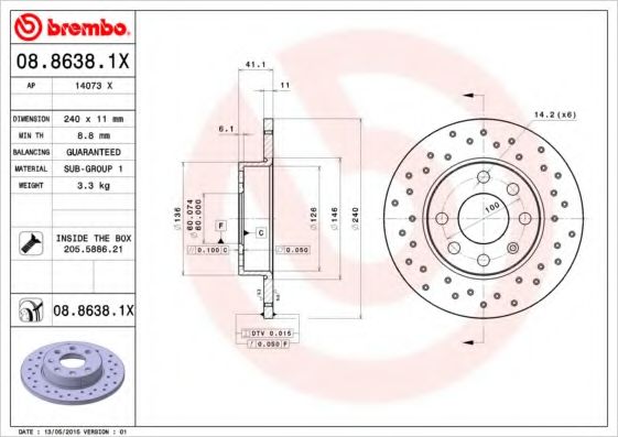 Тормозной диск BREMBO 08.8638.1X
