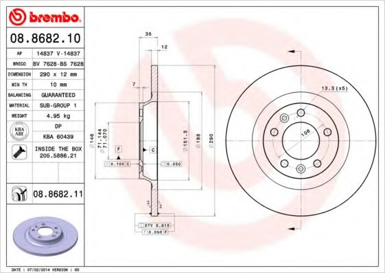 Тормозной диск BREMBO 08.8682.11