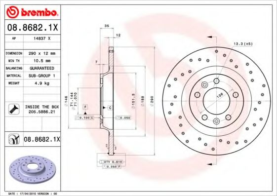 Тормозной диск BREMBO 08.8682.1X