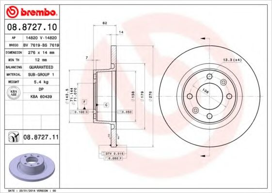 Тормозной диск BREMBO 08.8727.10