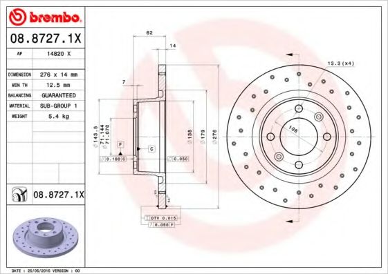 Тормозной диск BREMBO 08.8727.1X