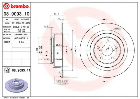 Тормозной диск BREMBO 08.9093.11