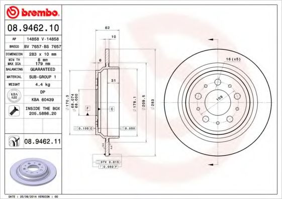 Тормозной диск BREMBO 08.9462.10