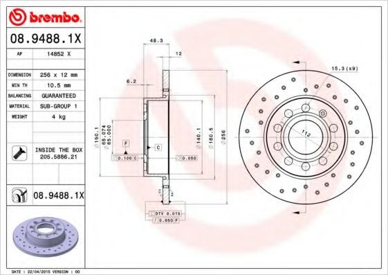 Тормозной диск BREMBO 08.9488.1X