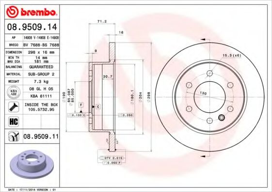 Тормозной диск BREMBO 08.9509.11