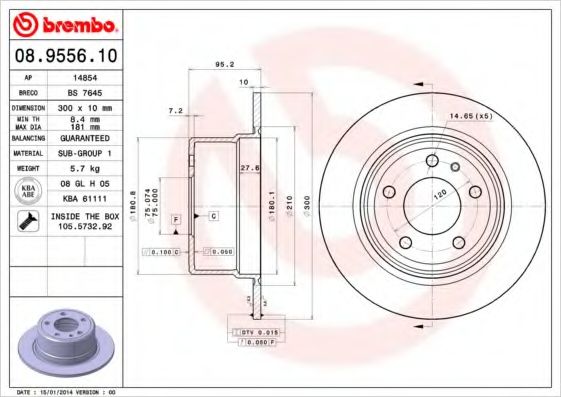 Тормозной диск BREMBO 08.9556.10