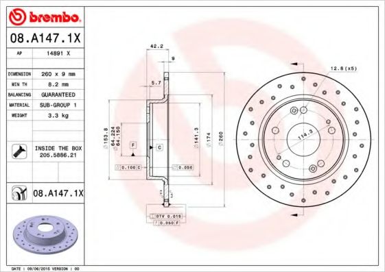 Тормозной диск BREMBO 08.A147.1X