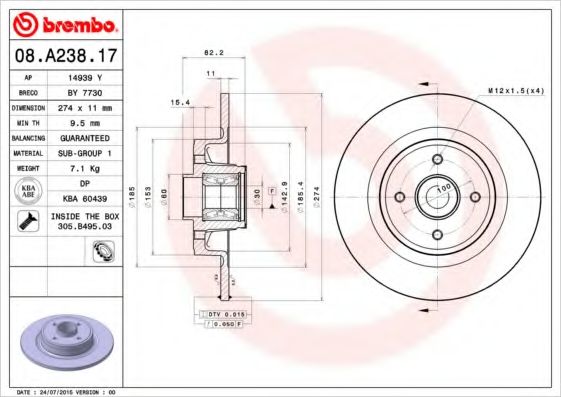 Тормозной диск BREMBO 08.A238.17