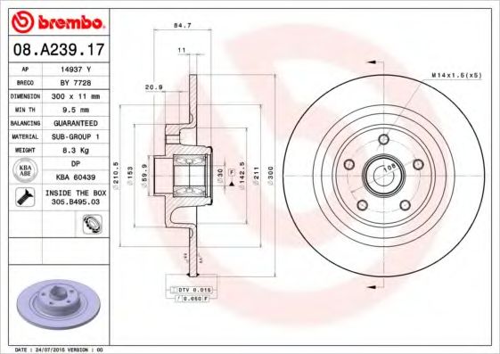 Тормозной диск BREMBO 08.A239.17