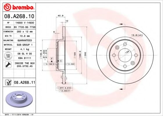 Тормозной диск BREMBO 08.A268.11