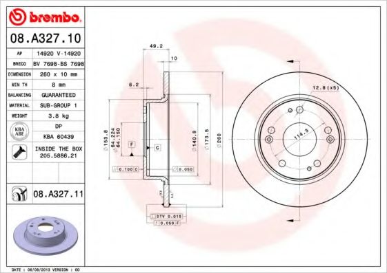 Тормозной диск BREMBO 08.A327.10