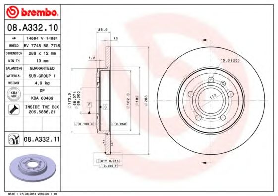 Тормозной диск BREMBO 08.A332.10