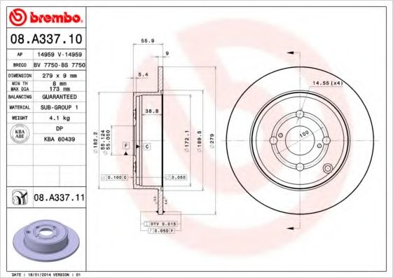 Тормозной диск BREMBO 08.A337.10