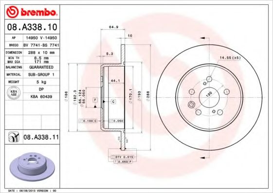 Тормозной диск BREMBO 08.A338.10