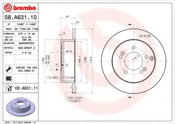 Тормозной диск BREMBO 08.A631.10
