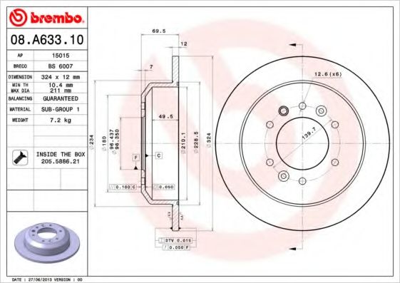 Тормозной диск BREMBO 08.A633.10