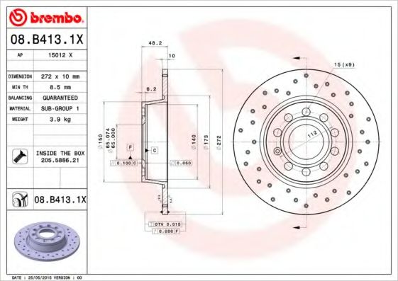 Тормозной диск BREMBO 08.B413.1X
