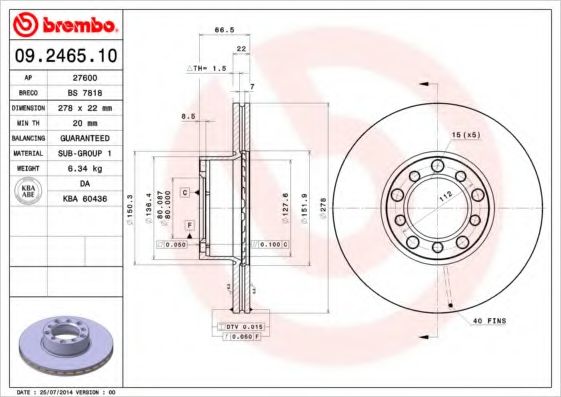Тормозной диск BREMBO 09.2465.10