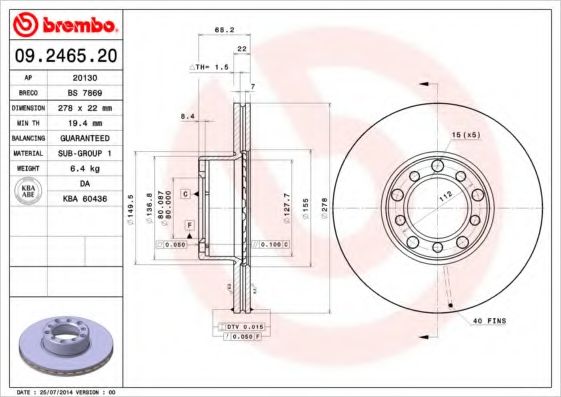 Тормозной диск BREMBO 09.2465.20