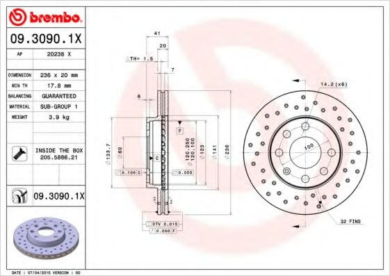 Тормозной диск BREMBO 09.3090.1X