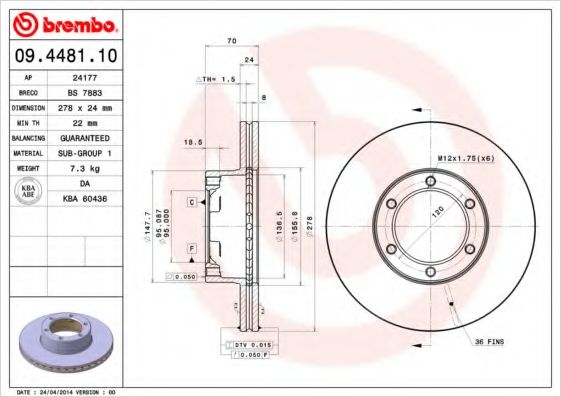 Тормозной диск BREMBO 09.4481.10