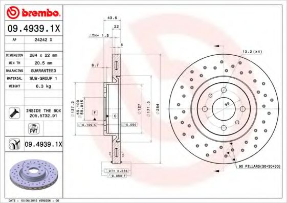 Тормозной диск BREMBO 09.4939.1X