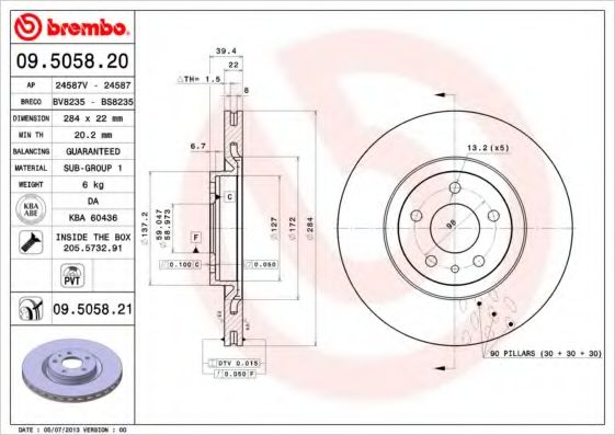 Тормозной диск BREMBO 09.5058.20