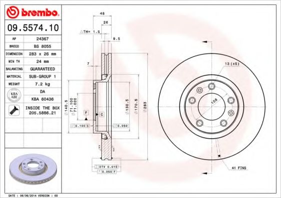 Тормозной диск BREMBO 09.5574.10