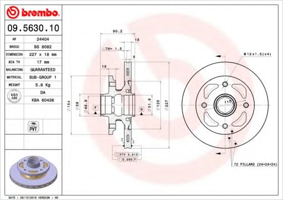Тормозной диск BREMBO 09.5630.10