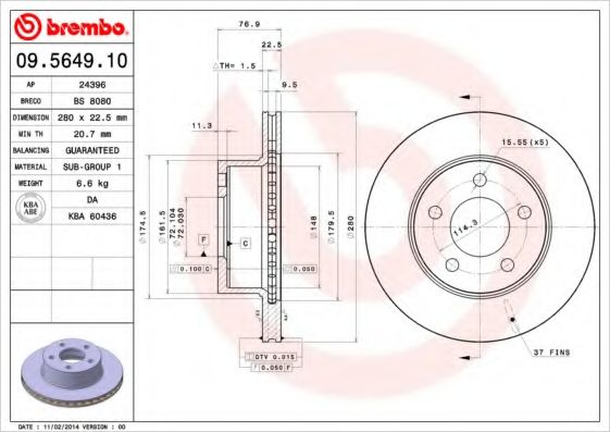 Тормозной диск BREMBO 09.5649.10