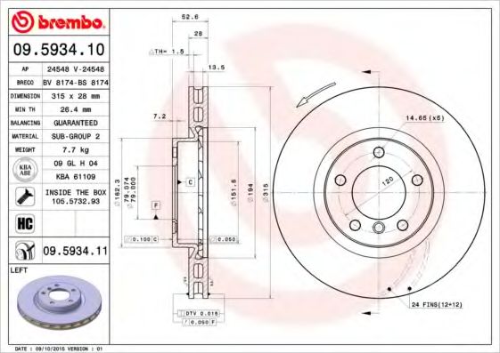 Тормозной диск BREMBO 09.5934.10