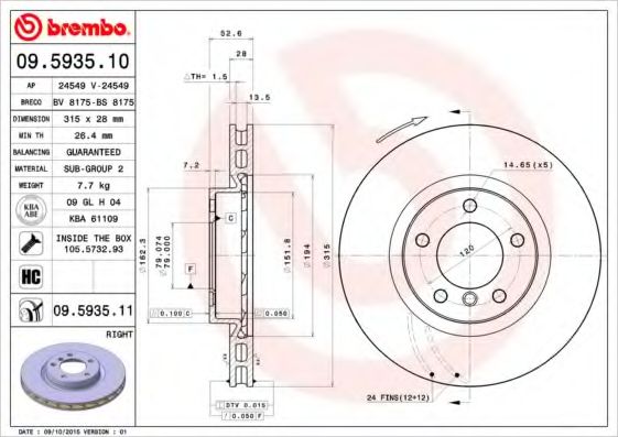 Тормозной диск BREMBO 09.5935.10