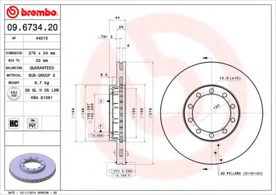 Тормозной диск BREMBO 09.6734.20